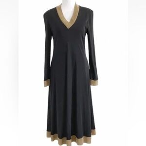 Marie Saint Pierre  Black Gold Long Sleeves Dress Size 1 XS